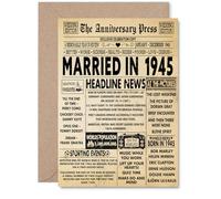 80th Anniversary Card for Men Women - Vintage Newspaper Married in 1945 - Happy 80 Year Wedding Anniversary Card for Partner Wife Companion Husband, A5 Anniversaries Greeting Cards