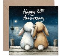 80th Anniversary Card for Women and Men, Cuddle Bunnies
