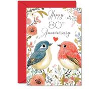 80th Anniversary Card for Women and Men, Love Birds
