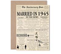 80th Anniversary Card for Women Men - Newspaper Married in 1945 - Happy 80 Year Wedding Anniversary Card for Wife Companion Partner Husband, 5x7 Inch Anniversaries Greeting Cards
