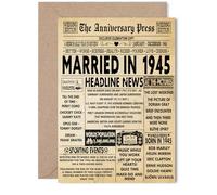 80th Anniversary Card for Women Men - Vintage Newspaper Married in 1945 - Happy 80 Year Wedding Anniversary Card for Husband Companion Wife Partner, 5x7 Inch Anniversaries Greeting Cards