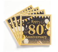 80th Anniversary Napkins, Black Gold Party Tableware, Happy 80th Anniversary Paper Napkins, Disposable Decorative Napkins for Men Women Wedding Anniversary, Party Celebrations