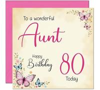 80th Aunt Birthday Card - Beautiful Butterfly Floral Aunts Birthday Card for 80 Year old Eighty Eightieth