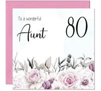 80th Aunt Birthday Card Floral Elegant Best Auntie's Birthday Card for 80 Year old Eighty Eightieth