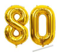80th Birthday Balloons Gold for Women, 40 Inch Giant Mylar Foil Number 80 Balloons Self Inflating, VJ Day 80th Anniversary Gold Digit 8 & 0 Helium Balloon for Party Decorations Supplies