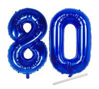 80th Birthday Balloons Navy Blue for Women, 40 Inch Giant Mylar Foil Number 80 Balloons Self Inflating, VE Day 80th Anniversary Gold Digit 8 & 0 Helium Balloon for Party Decorations Supplies