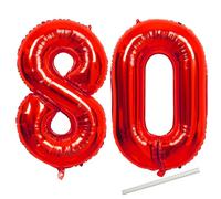 80th Birthday Balloons Red for Women, 40 Inch Giant Mylar Foil Number 80 Balloons Self Inflating, VE Day 80th Anniversary Gold Digit 8 & 0 Helium Balloon for Party Decorations Supplies