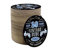 80th Birthday Beer Mats Drinks Coasters for Men - Cardboard Party Table Decorations Accessories Gifts for Home Bars Pubs Parties - Dude - Pack of 96