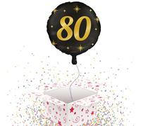 80TH BIRTHDAY BLACK & GOLD FOIL BALLOON - 46CM - BALLOON IN A BOX