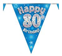 80th Birthday Blue Birthday Party Flag Banner Bunting Age 80