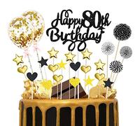 80th Birthday Cake Topper Black Gold Glitter Happy 80th Birthday Cake Topper Kit 80th Birthday Cake Toppers for Men Women 25pcs Birthday Cupcake Toppers for Eighty Birthday Anniversary Party Decor