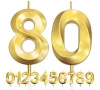 80th Birthday Candle, 3D Design Gold Glitter Number Candles, Cake Topper Decorations, Cake Candle for Birthday Party, Wedding Anniversary, Baby Shower, Party Decoration