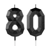 80th Birthday Candle Black Number 80 Candles 3D Design Cake Topper Decorations Happy Birthday Candle for Women Men Wedding Anniversary Celebrations Party Supplies