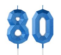 80th Birthday Candle Blue Number 80 Candles 3D Design Cake Topper Decorations Happy Birthday Candle for Women Men Wedding Anniversary Celebrations Party Supplies