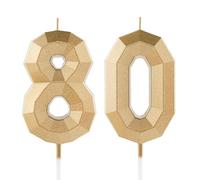80th Birthday Candle Gold Number 80 Candles 3D Design Cake Topper Decorations Happy Birthday Candle for Women Men Wedding Anniversary Celebrations Party Supplies