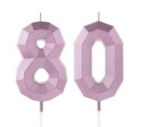 80th Birthday Candle Pink Number 80 Candles 3D Design Cake Topper Decorations Happy Birthday Candle for Women Men Wedding Anniversary Celebrations Party Supplies