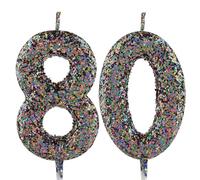 80th Birthday Candle Pretty Multicolour Glitter Number 80 Candles Cake Topper Decorations Happy Birthday Candle for Girls Boy Women Anniversary Celebrations Party Supplies