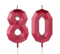 80th Birthday Candle Red Number 80 Candles 3D Design Cake Topper Decorations Happy Birthday Candle for Women Men Wedding Anniversary Celebrations Party Supplies