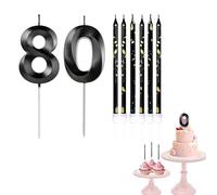 80th Birthday Candles Black Number 80 Candles for Birthday Cake with Black Long Candles, Black 80 Candles for Cake Birthday Cake Topper Decorations for Women Men Birthday Party