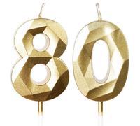 80th Birthday Candles for Cake,Gold Number 80 Candle Decorations Birthday Party,3D Design Birthday Candle for Men Women 80th Birthday Theme Anniversary Supplie Decorations