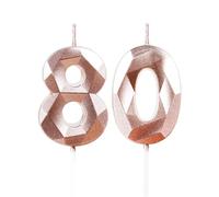 80th Birthday Candles for Cake,Rose Gold Number 80 Candle Decorations Birthday Party,3D Design Birthday Candle for Men Women 80th Birthday Theme Anniversary Supplie Decorations