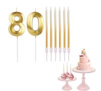 80th Birthday Candles Gold Number 80 Candles for Birthday Cake with Gold Long Candles, Gold 80 Candles for Cake Birthday Cake Topper Decorations for Women Men Birthday Party