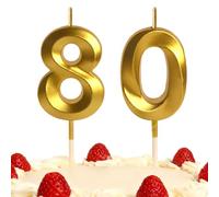 80th Birthday Candles Gold Number 80 Happy Birthday Candles Cake Topper Decorations for Birthday Party for 3D Designed Wedding Anniversary Party Wedding Anniversary Celebration Supply