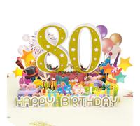 80th Birthday Card - 3D Pop-Up Happy 80 Years Greeting Card for Men, Women, Mom, Dad, Grandma, Grandpa, Friends - Keepsake Milestone Birthday Celebration - With Envelope, Glitter, and Festive Design