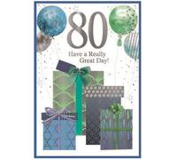 80th Birthday Card - Age 80 Adult Him Men Male Script - Size: 7.5" x 5.25"