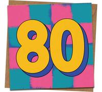 80th Birthday Card - Bold Retro Number Design - 145mm x 145mm Square Greeting Card with Kraft Envelope - Milestone 80 Years for Men or Women