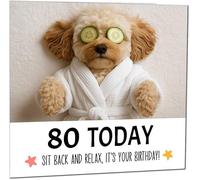 80th Birthday Card - Cavapoo Dog Relaxing Spa Cute Cavapoo Funny Birthday Card for 80 Year old Eighty Eightieth