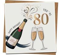 80th Birthday Card - Champagne Celebration Design, 145mm x 145mm Square Greeting Card with Kraft Envelope, “You’re 80” Happy Birthday, Milestone Celebration for Men or Women