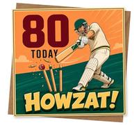 80th Birthday Card for Cricket Fan, Funny Howzat Design for Him or Her, Milestone 80 Today Card
