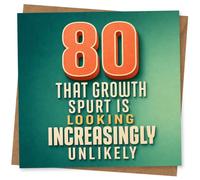80th Birthday Card for Him or Her, Funny Milestone Age Card with Retro Typography and 'That Growth Spurt Is Looking Increasingly Unlikely' Message