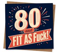 80th Birthday Card for Him or Her, Funny Retro Design, '80 and FIT AS F*CK!' Age 80 Celebration Card