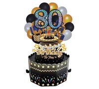 80th Birthday Card for Men, 3D Pop Up Birthday Greeting Cards for Dad Mum Grandparents, Black Gold 80th Happy Birthday Decorations Gifts for Him Her Men Women 22715