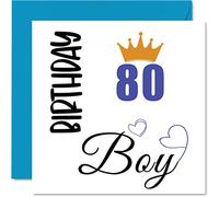 80th Birthday Card for Men - Birthday Boy - Cards for 80 Year Old Man Great Grandad Grandpa Step Dad Uncle, 145mm Bday Greeting Cards Gift