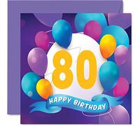 80th Birthday Card for Men Women - Balloon Party - Happy Birthday Cards for 80 Year Old Man Woman Great Grandad Grandpa Grandma Gran Nan Nanny Mum Dad, 145mm Bday Greeting Cards Gift