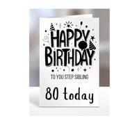 80th birthday card for Step Sibling, gifts for girl, girls, boy, boys, gift, presents, female, male, him, her, men, women, Happy birthday to you, 80 years old today, A5-276o_221