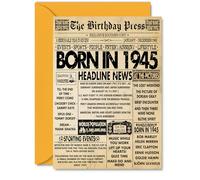 80th Birthday Card for Women Men - Bday Press Newspaper 1945 - Happy 80 Birthday Cards for Dad Auntie Nanny Nan Grandma Grandad, A5 Bday Greeting Cards