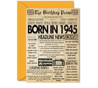 80th Birthday Card for Women Men - Bday Press Newspaper 1945 - Happy 80 Birthday Cards for Grandad Uncle Grandma Auntie Nanny Dad, 5x7 Inch Bday Greeting Cards