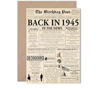 80th Birthday Card for Women Men - Newspaper Back in 1945 - Happy 80 Birthday Cards for Wife Dad Nan Grandad Uncle Husband, 5x7 Inch Bday Greeting Cards