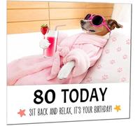 80th Birthday Card Funny Dog at a Spa Relaxing - Funny Birthday Card for 80 Year old Eighty Eightieth