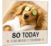 80th Birthday Card - Funny Relaxed blonde long haired dachshund Birthday Card for 80 Year old Eighty Eightieth