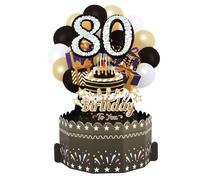 80th Birthday Card Happy 80th Birthday 3D Pop Up Greeting Card 80 th Birthday Gifts with Note and Envelope for 80 Years Old Wife Husband Mother Father Women Men Sister Friends (80th black)