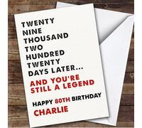 80th Birthday Card Personalised And Still You're Still A Legend | Custom Card Personalised Cards, For Anyone, Milestone Birthdays, Birthday, 80th