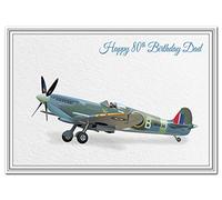 80th Birthday Cards for Men - Dad Son Husband etc - Special Unusual WW2 Spitfire (Dad 80th Birthday Card)