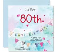 80th Birthday Cards for Men - Party Bunting - Happy Birthday Card for 80 Year Old Man Uncle Grandad Uncle in Law Step Dad, 145mm Bday Greeting Cards