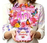 80th Birthday Cards for Women, 3D Pop-up Birthday Card w Music & Lights | 10 Inch Forever Lily Bouquet Pop-up Card, Happy Birthday Card Gifts for 80 Year Old Mum, Grandma, Wife, Sister