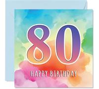 80th Birthday Cards for Men Women - Colourful Watercolour Age - Happy Birthday Card for 80 Year Old Man Woman Grandad Auntie Nanny Nan, 145mm Bday Greeting Cards